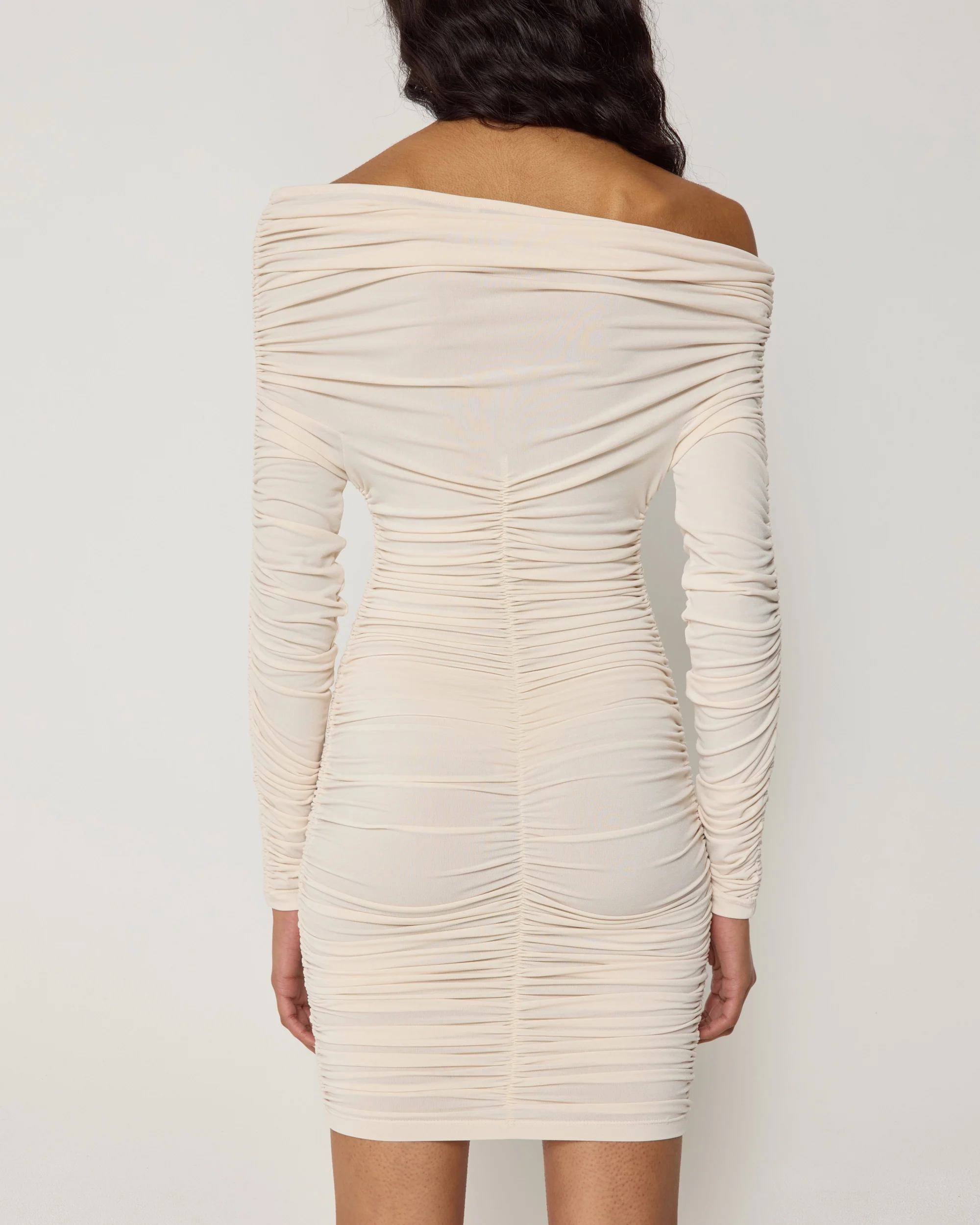 Long Sleeve Ruched Mini Dress | Shell - Image 8