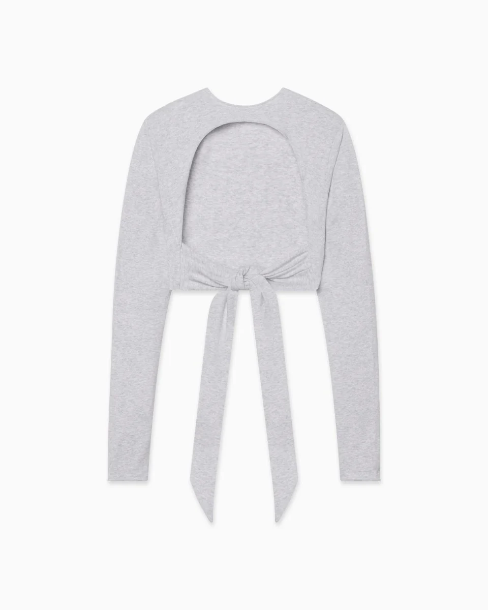 Long Sleeve Wrap Top | Light Heather Grey - Image 10