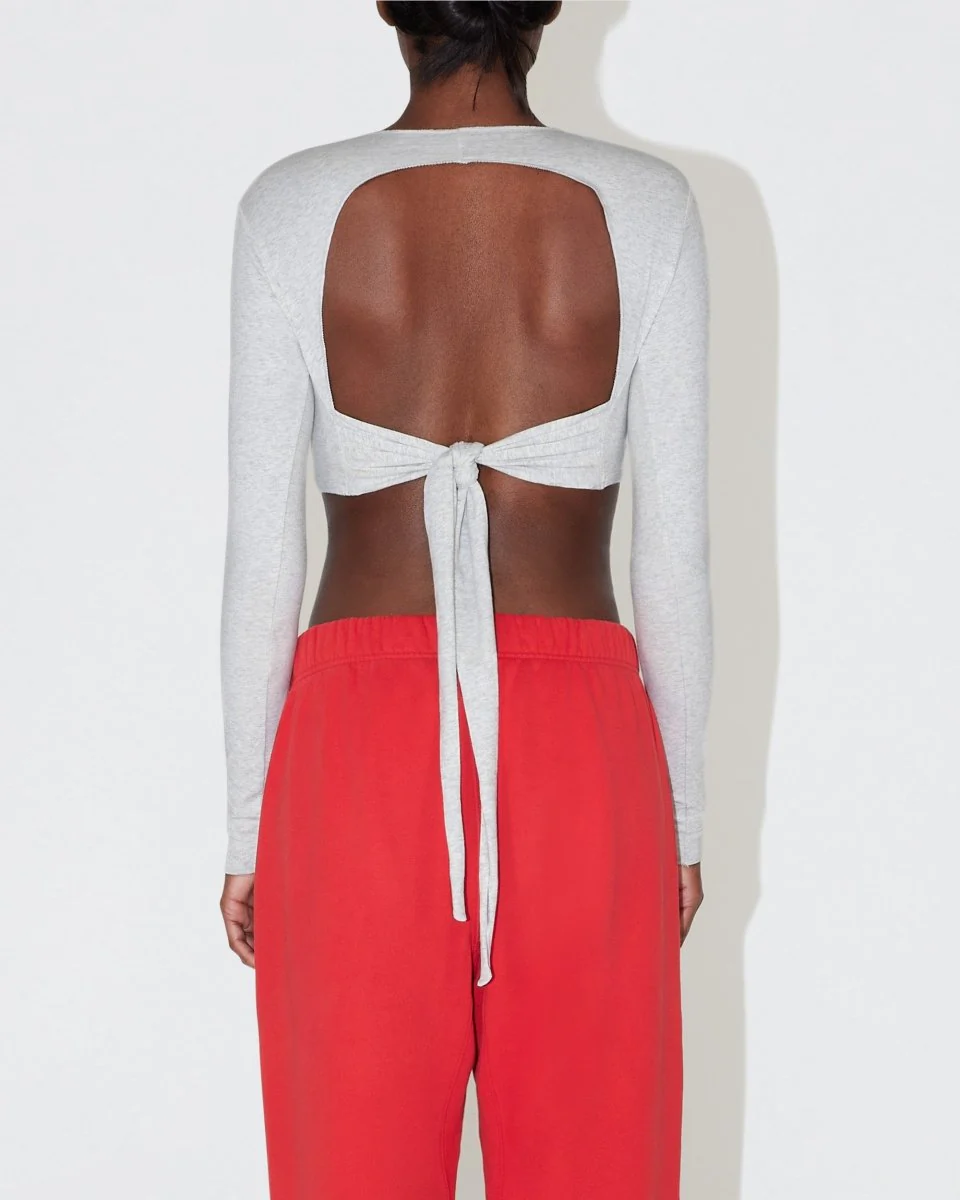 Long Sleeve Wrap Top | Light Heather Grey - Image 4