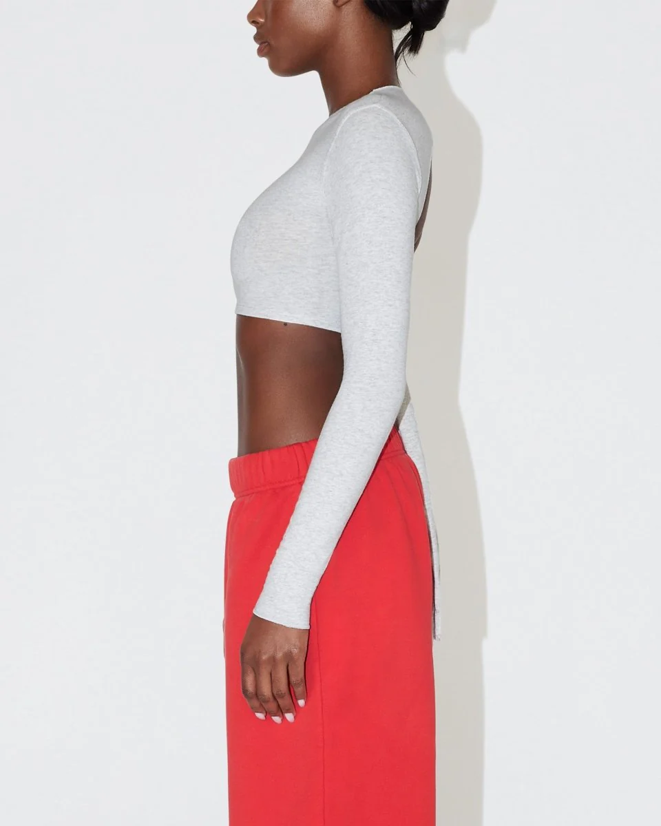 Long Sleeve Wrap Top | Light Heather Grey - Image 6