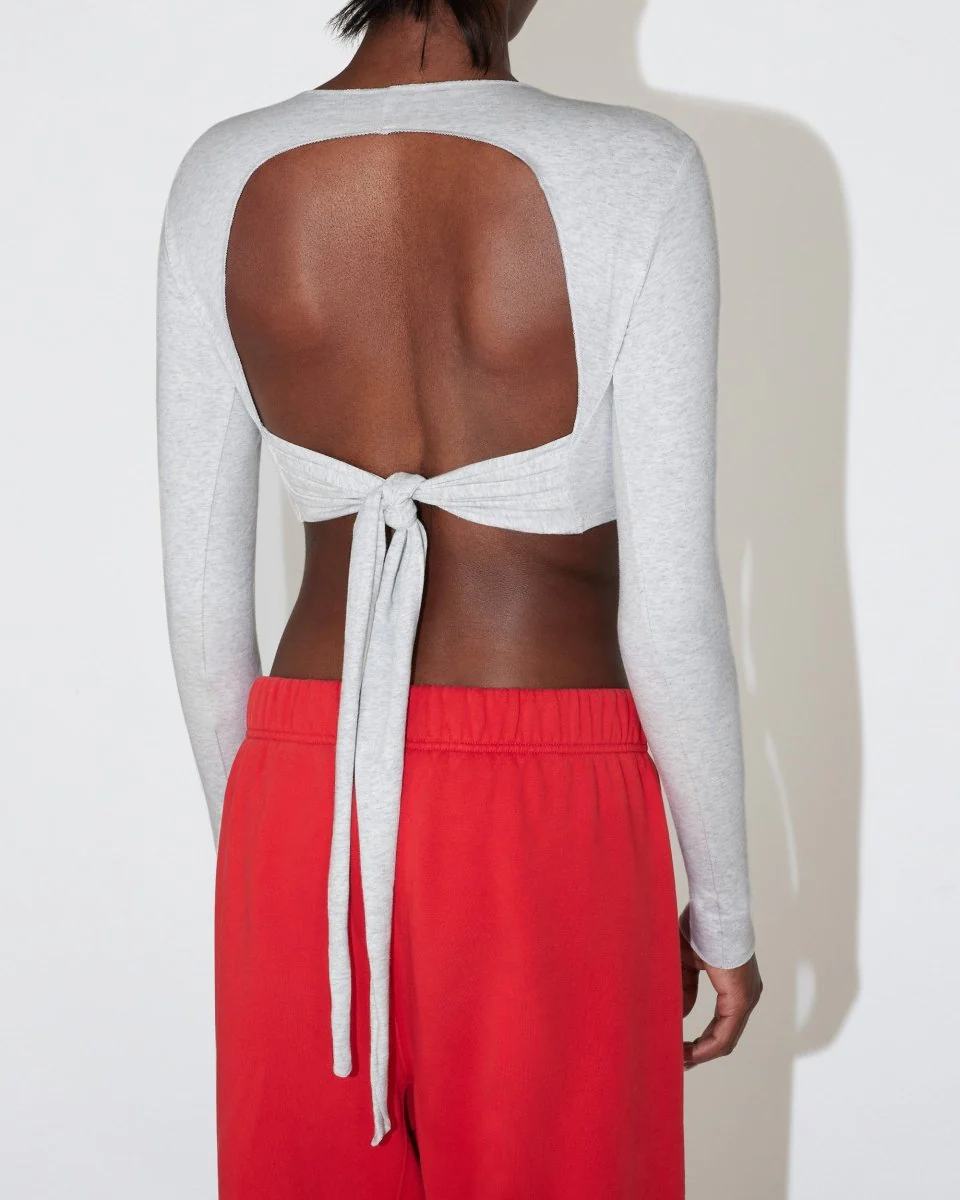 Long Sleeve Wrap Top | Light Heather Grey - Image 7