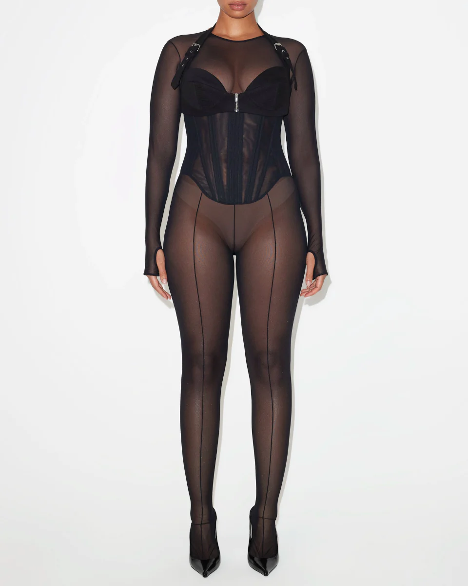 Mesh Corset Catsuit | Black - Image 3
