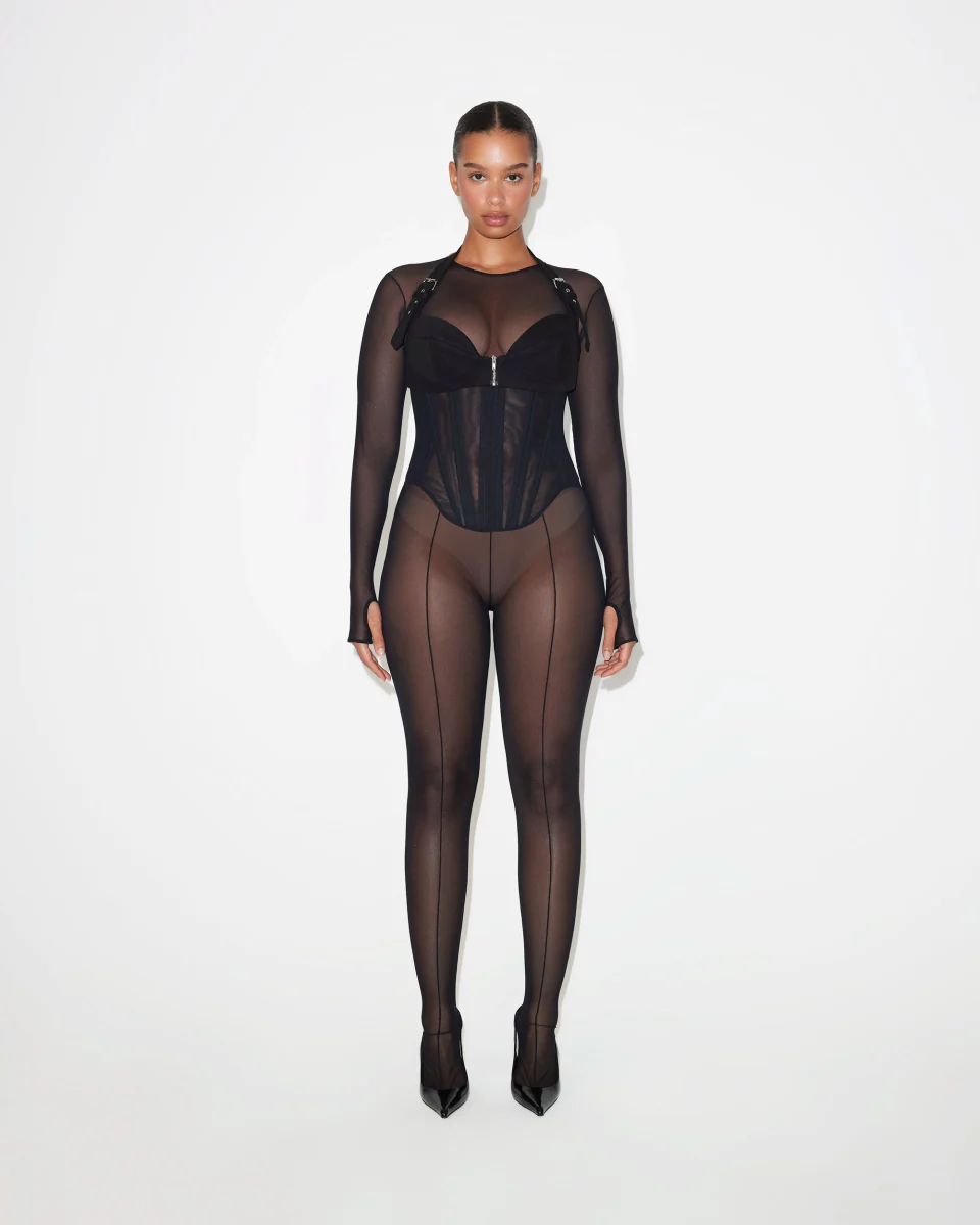 Mesh Corset Catsuit | Black - Image 4