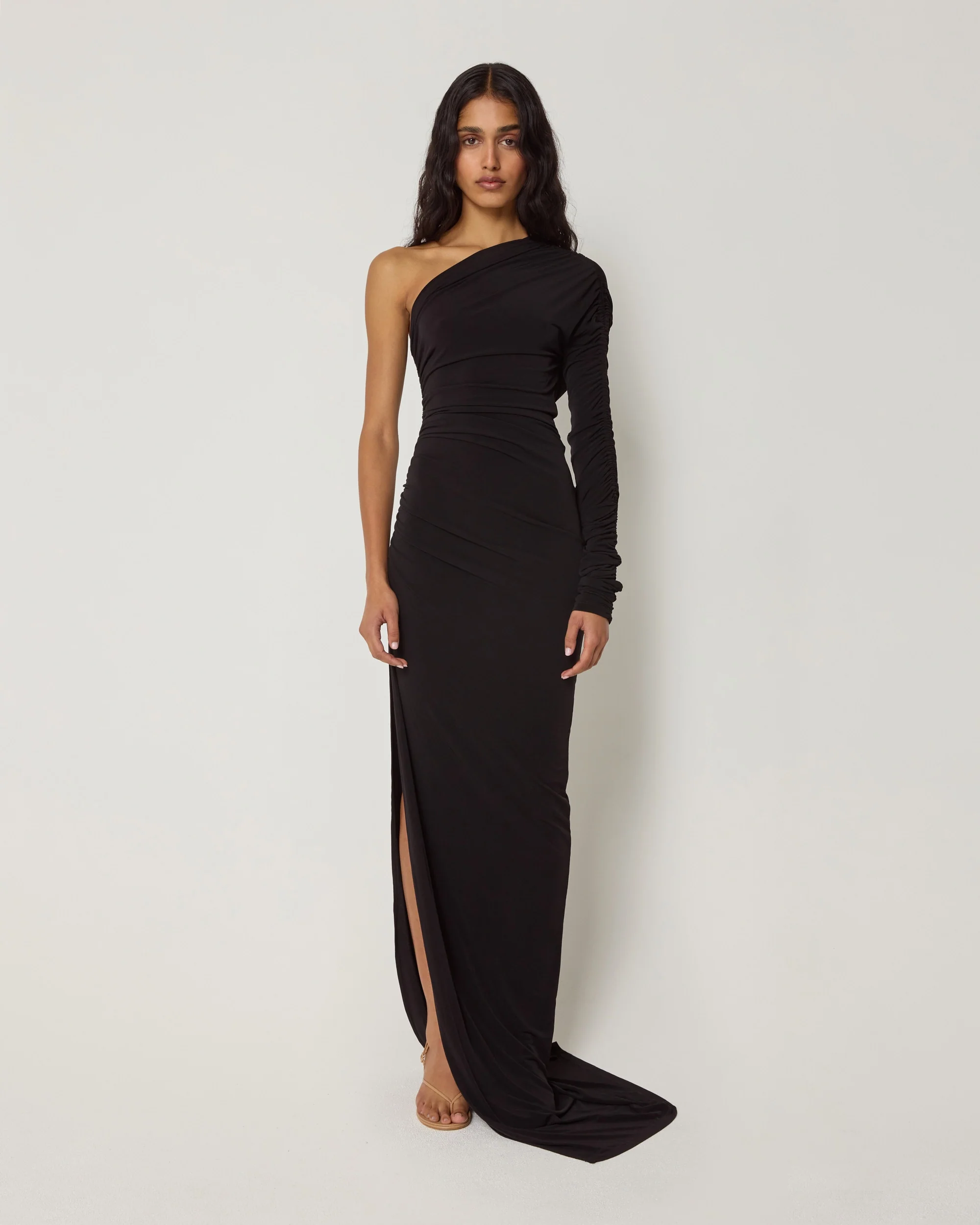 One Shoulder Ruched Gown | Black - Image 3