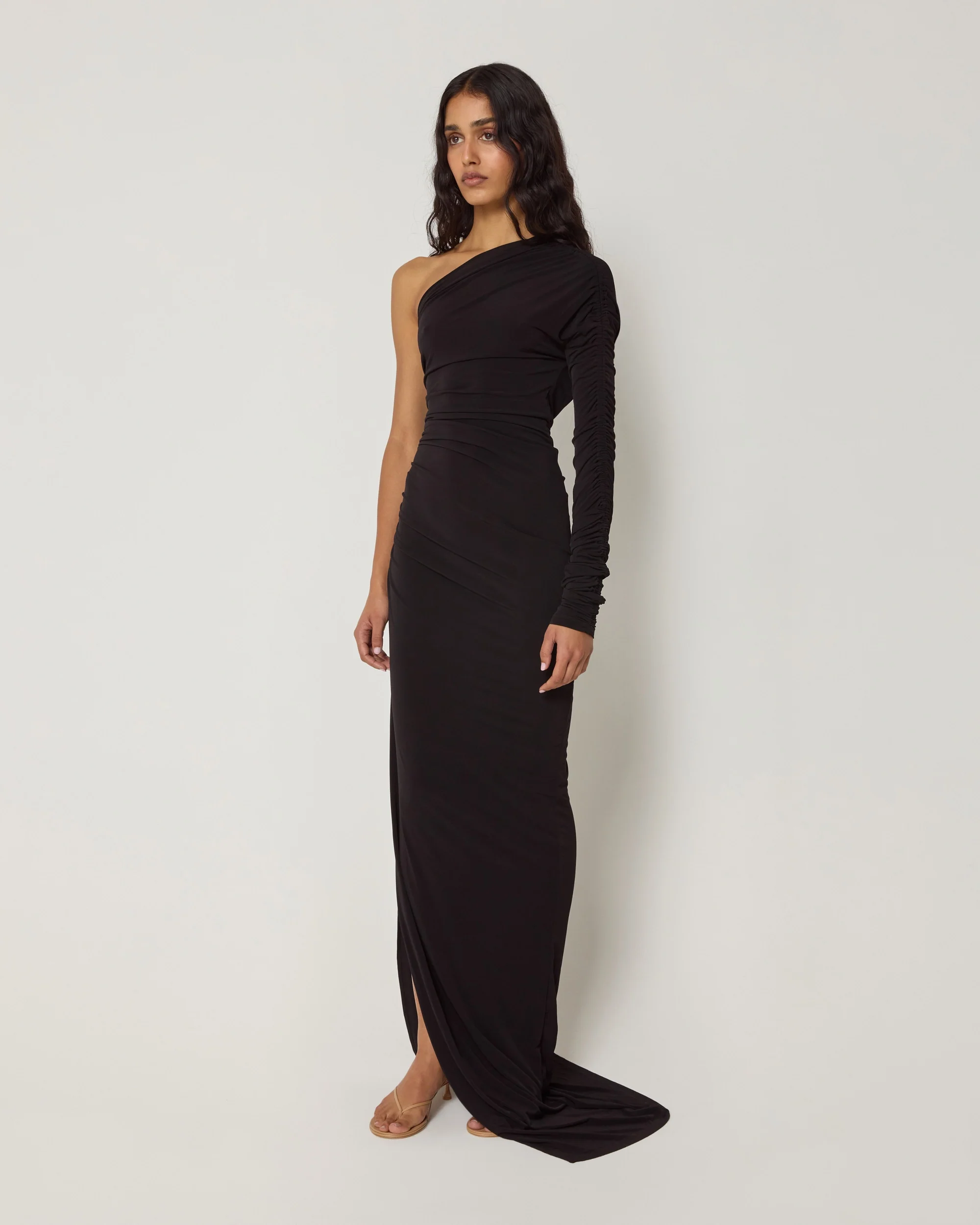 One Shoulder Ruched Gown | Black - Image 4
