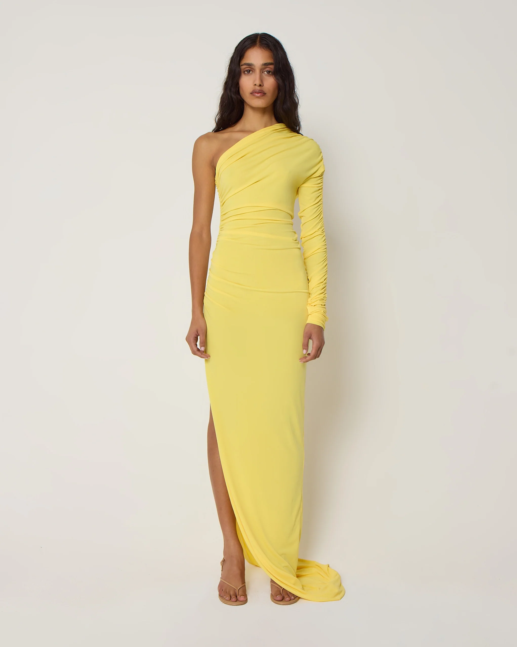 One Shoulder Ruched Gown | Golden - Image 3