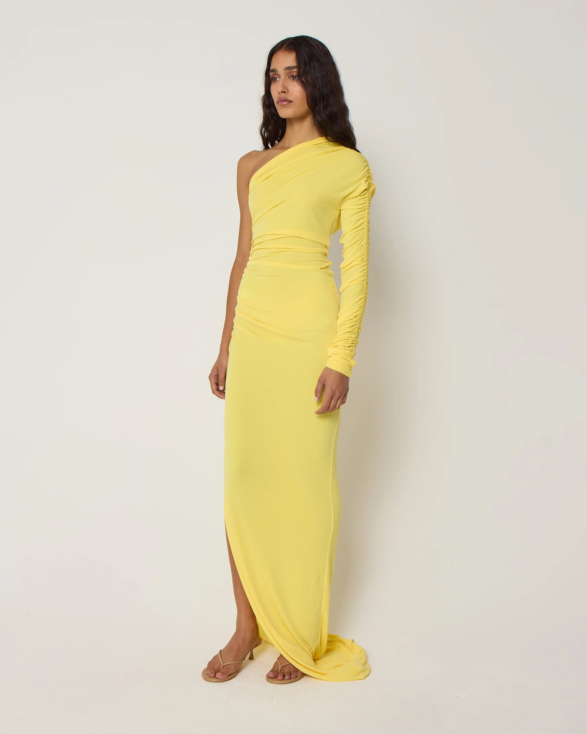 One Shoulder Ruched Gown | Golden - Image 4