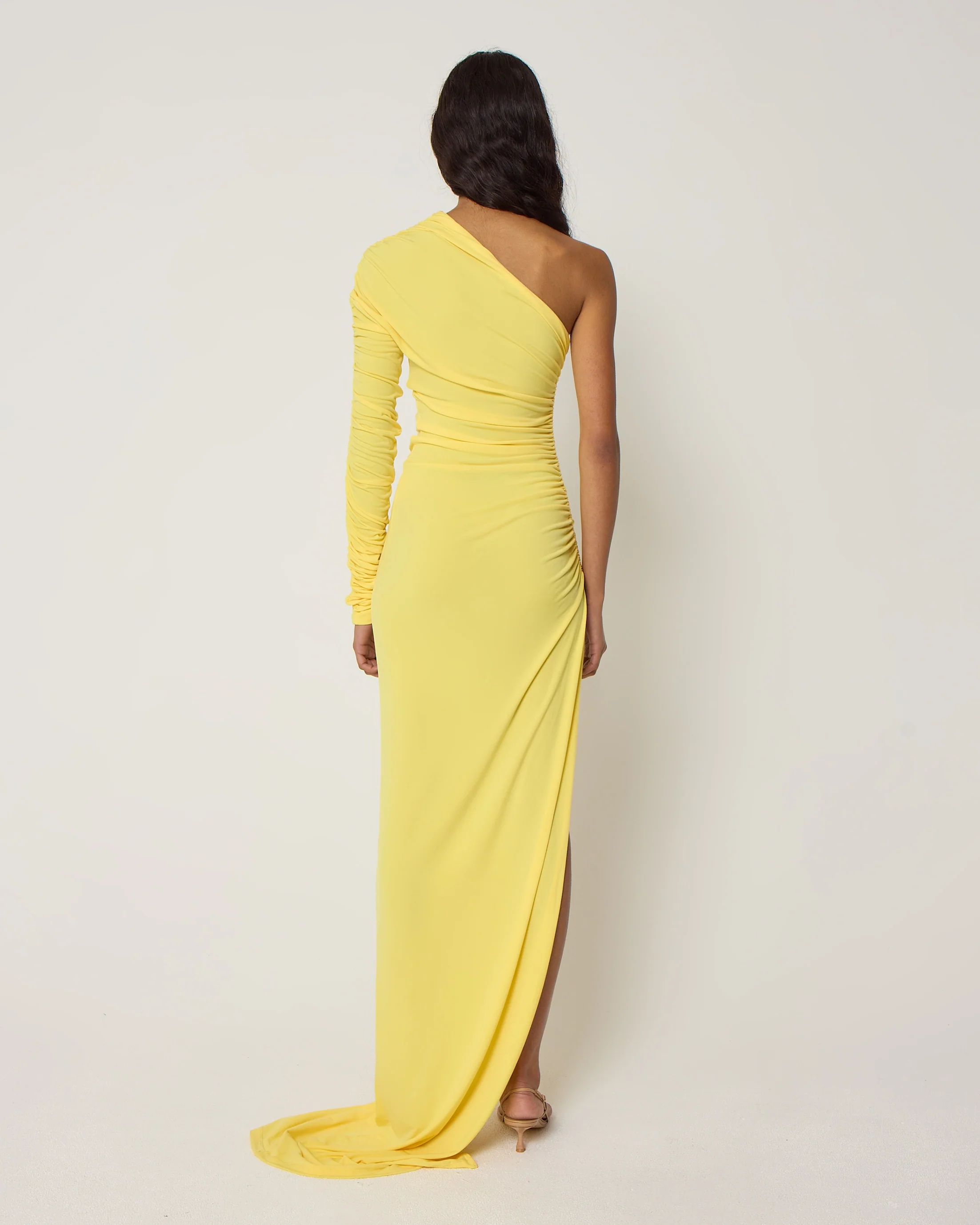 One Shoulder Ruched Gown | Golden - Image 6
