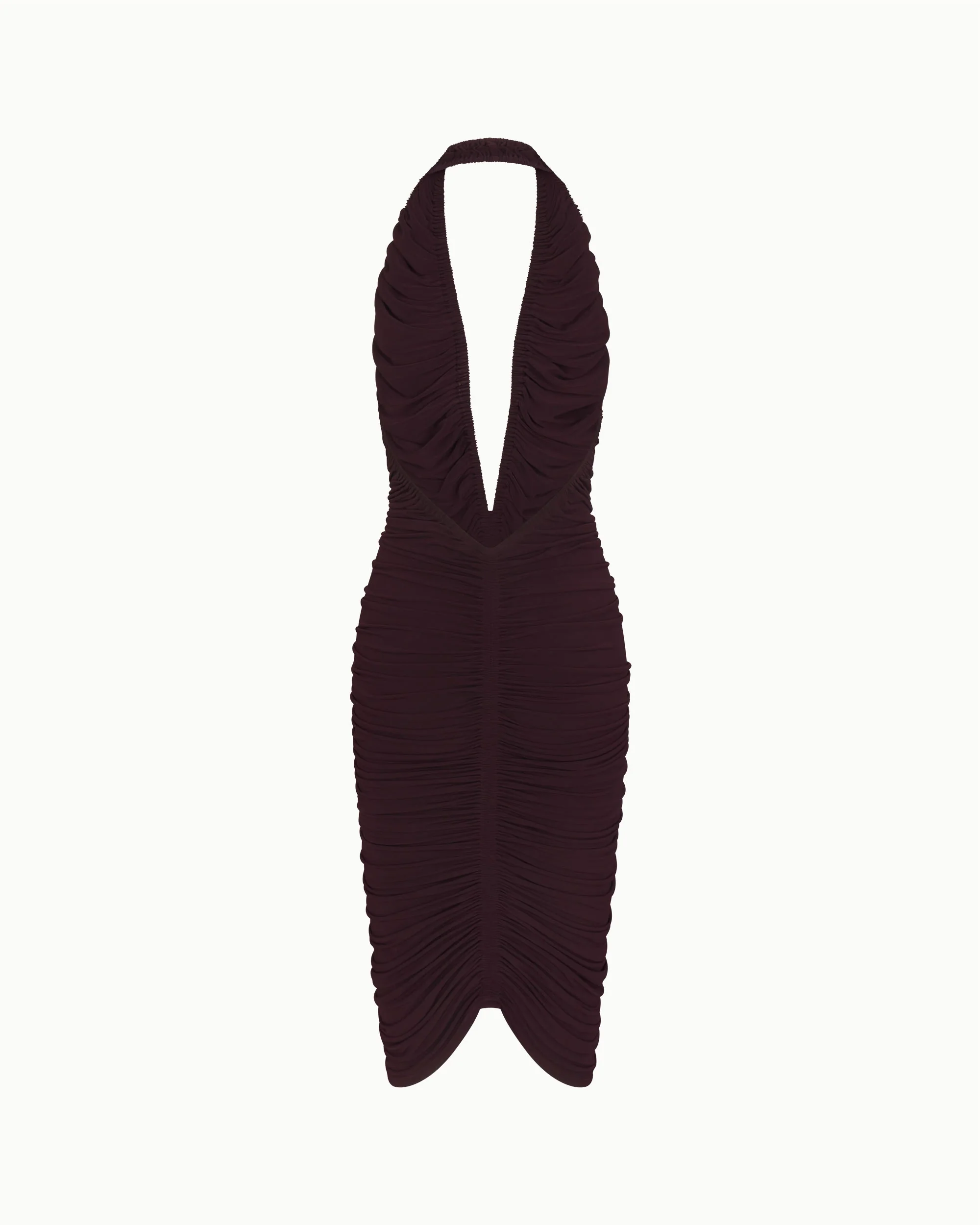 Plunging Ruched Midi Dress | Black Cherry - Image 8