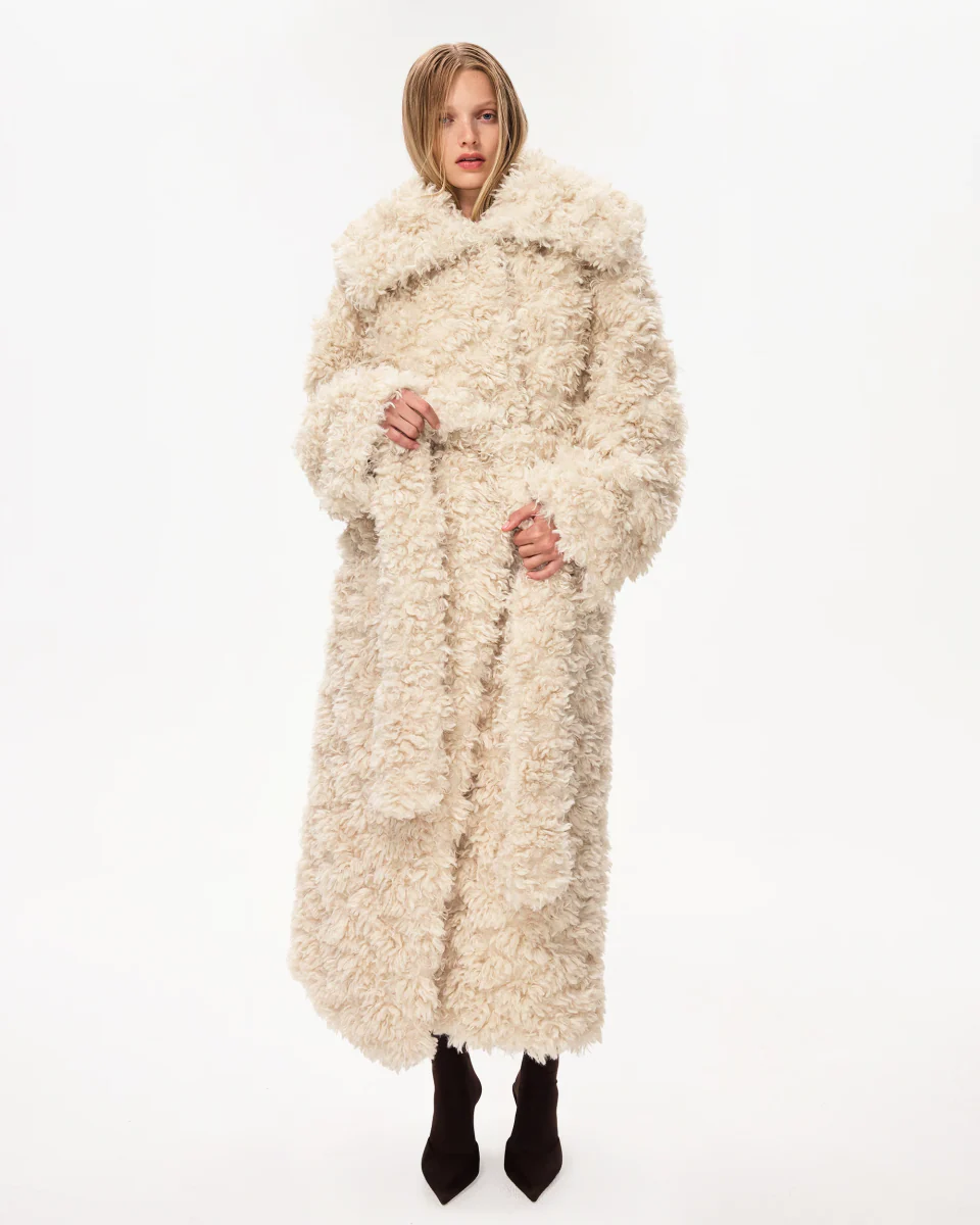 Shaggy Faux Fur Oversized Coat | Cream - Image 3