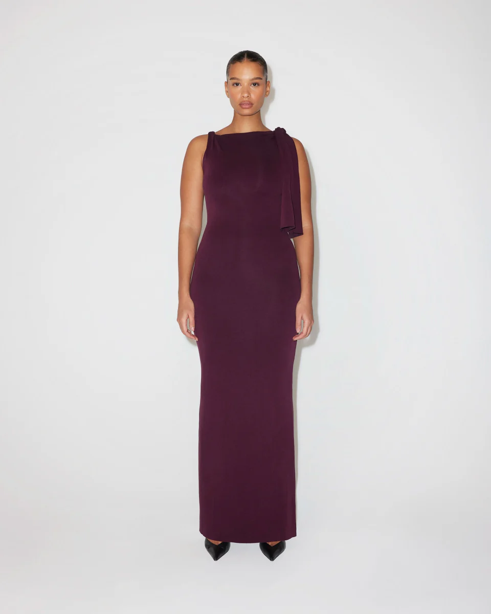 Sueded Stretch Knotted Maxi Dress | Black Cherry - Image 3