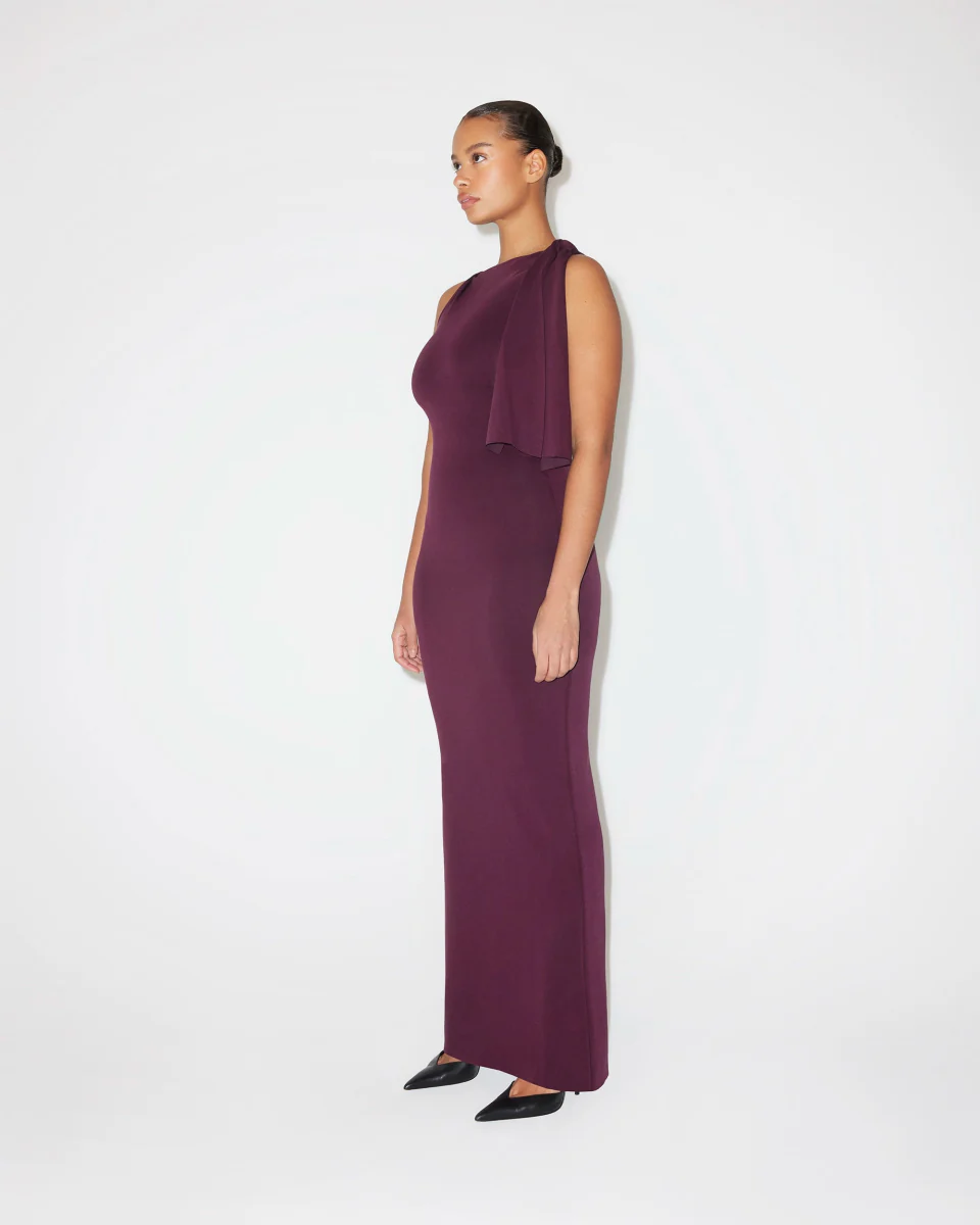 Sueded Stretch Knotted Maxi Dress | Black Cherry - Image 4