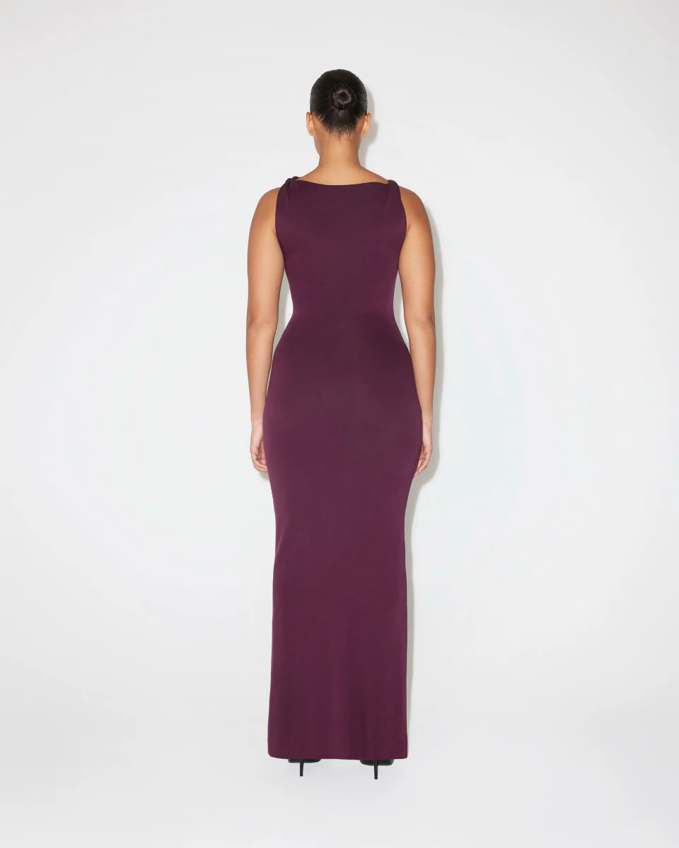 Sueded Stretch Knotted Maxi Dress | Black Cherry - Image 6