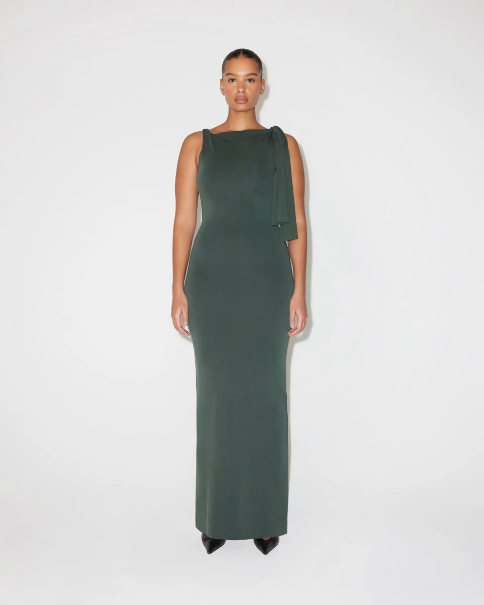 Sueded Stretch Knotted Maxi Dress | Evergreen - Image 3