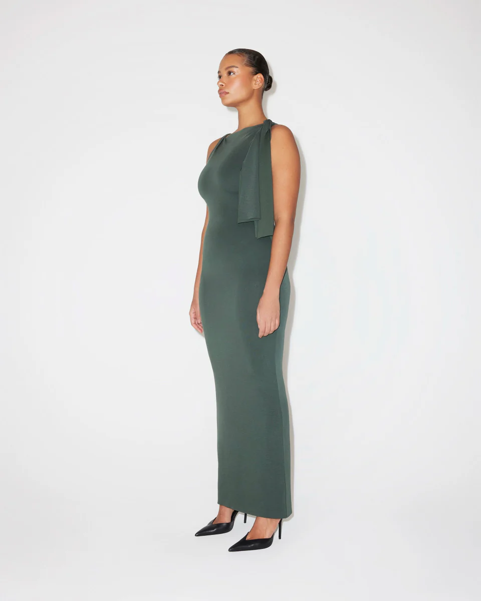 Sueded Stretch Knotted Maxi Dress | Evergreen - Image 4
