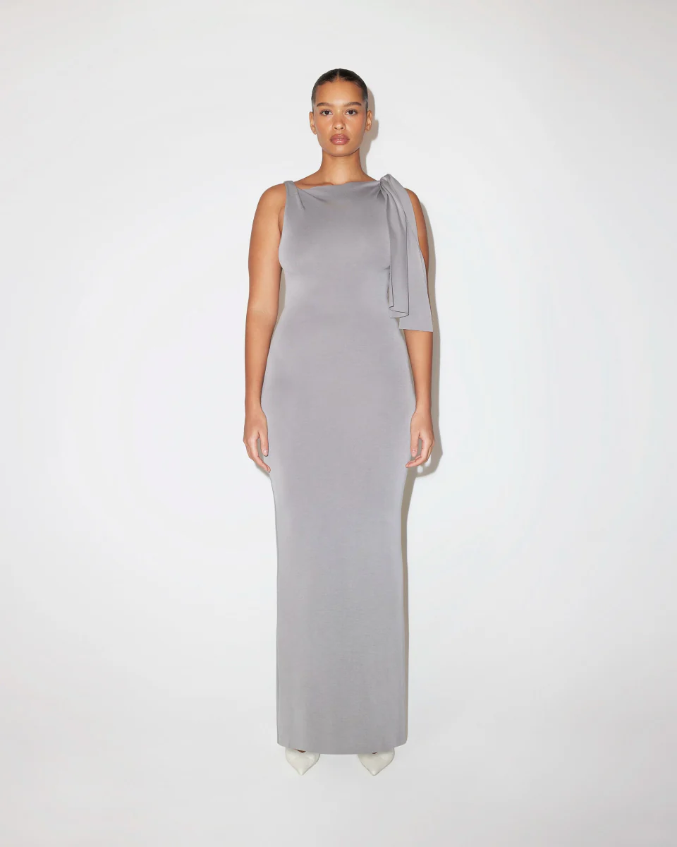 Sueded Stretch Knotted Maxi Dress | Steel Grey - Image 3