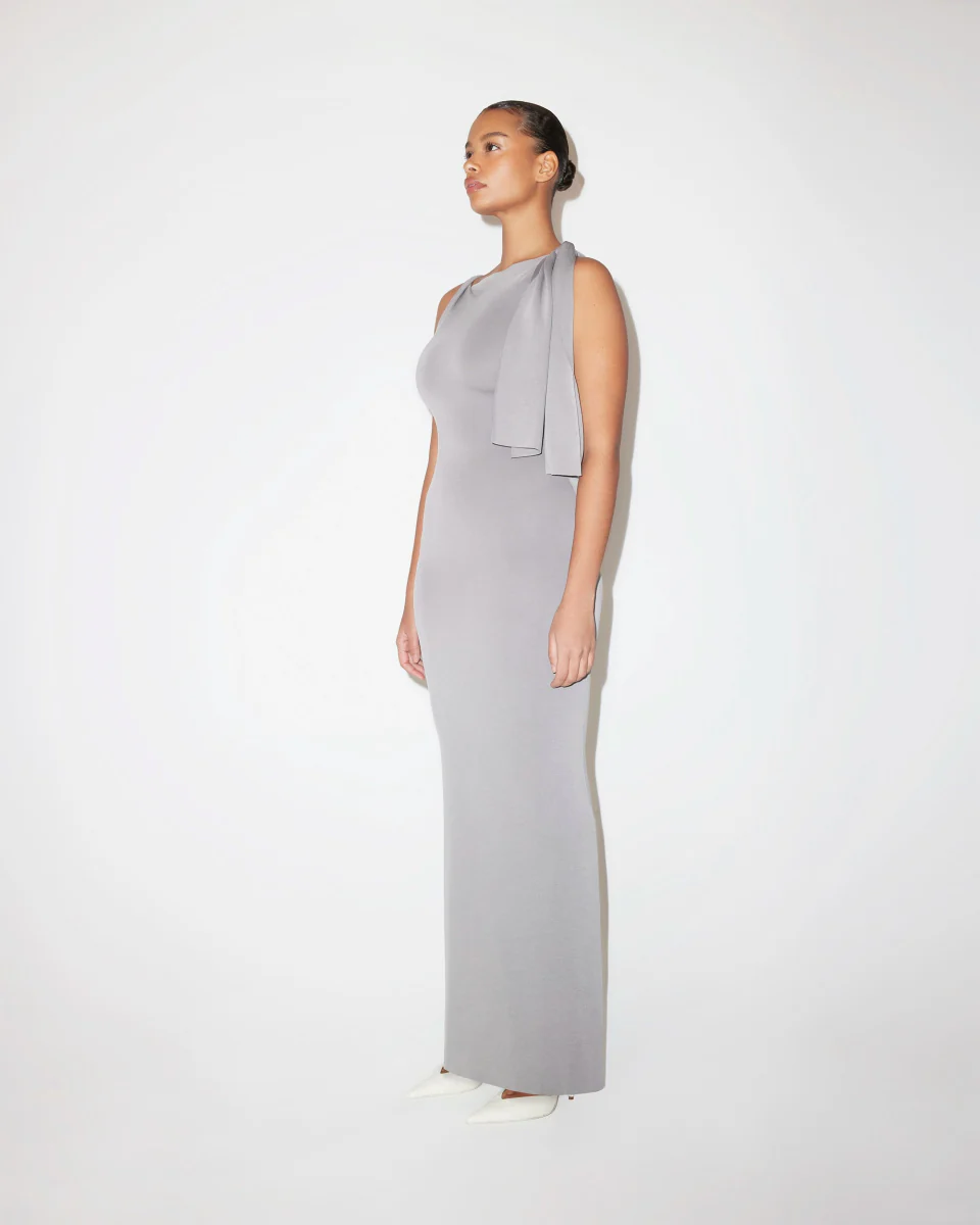 Sueded Stretch Knotted Maxi Dress | Steel Grey - Image 4