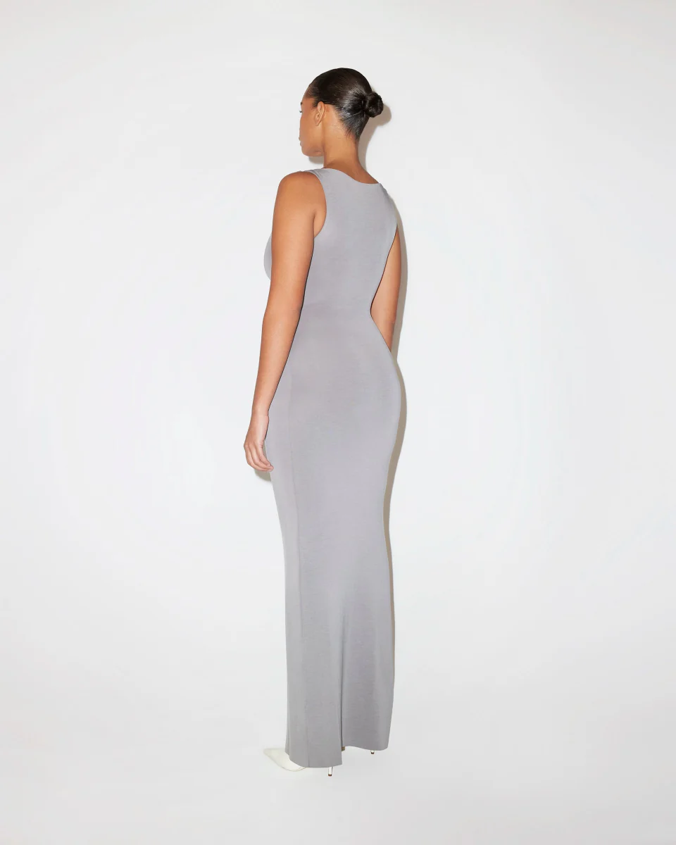 Sueded Stretch Knotted Maxi Dress | Steel Grey - Image 5