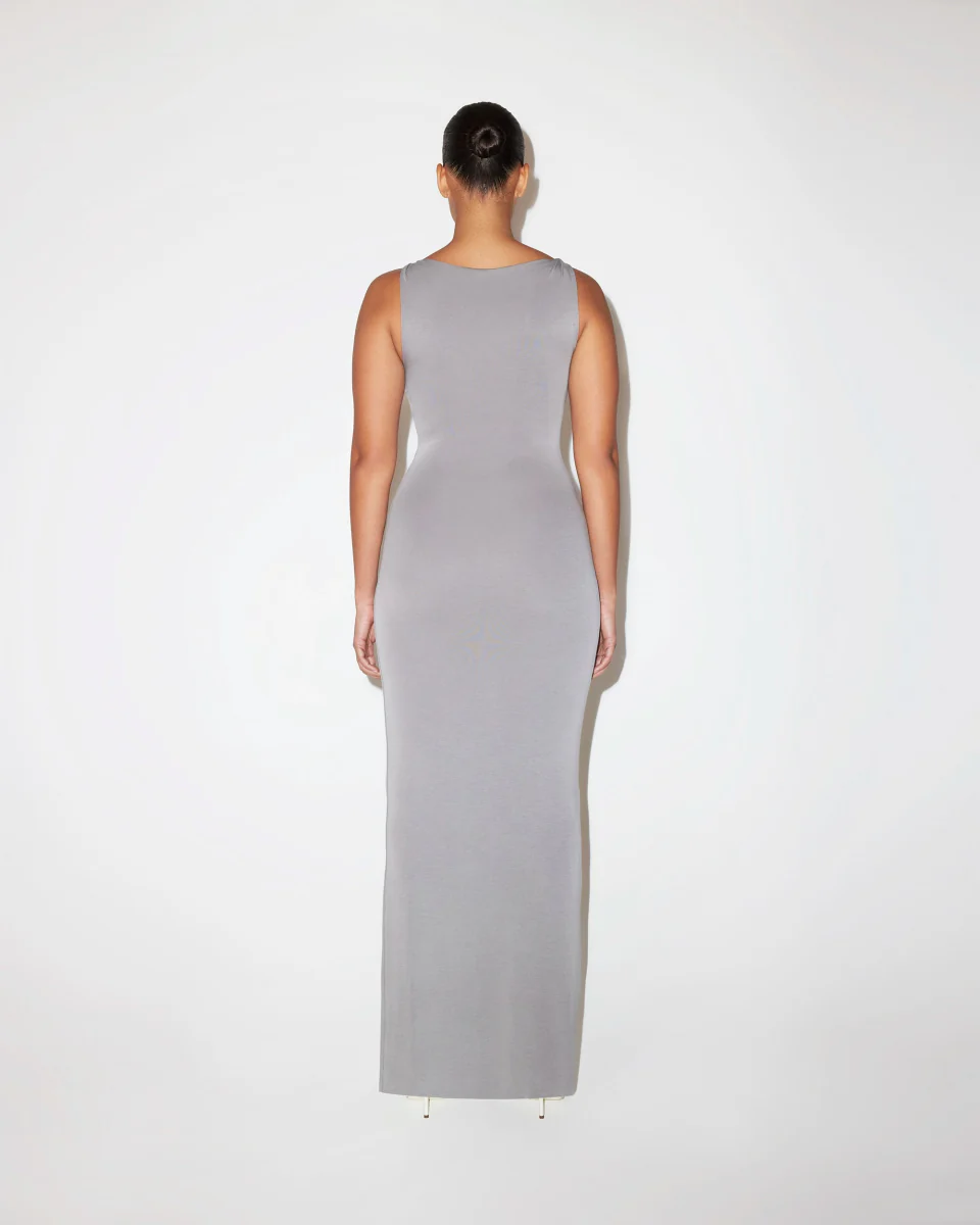Sueded Stretch Knotted Maxi Dress | Steel Grey - Image 6