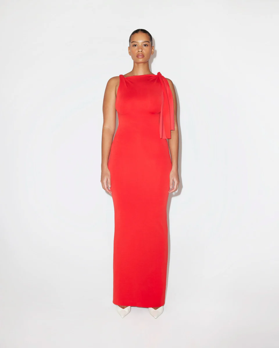 Sueded Stretch Knotted Maxi Dress | Tomato - Image 3