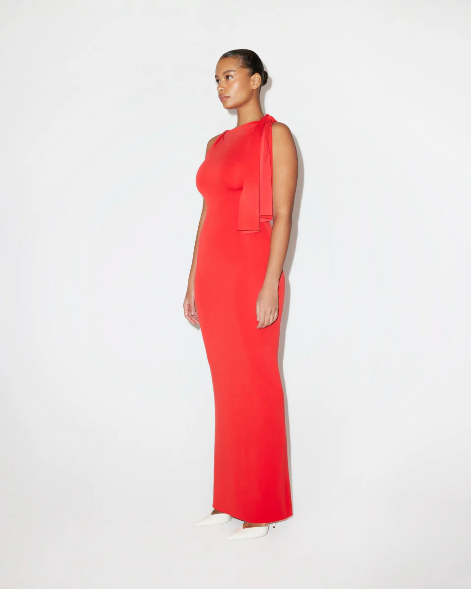 Sueded Stretch Knotted Maxi Dress | Tomato - Image 4