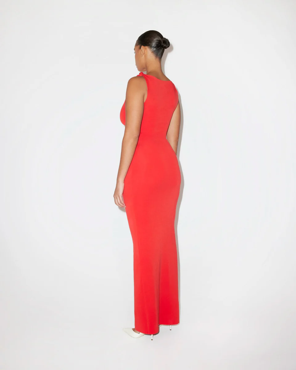 Sueded Stretch Knotted Maxi Dress | Tomato - Image 5