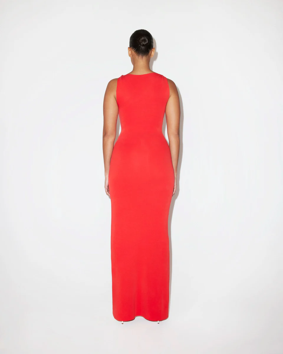 Sueded Stretch Knotted Maxi Dress | Tomato - Image 6