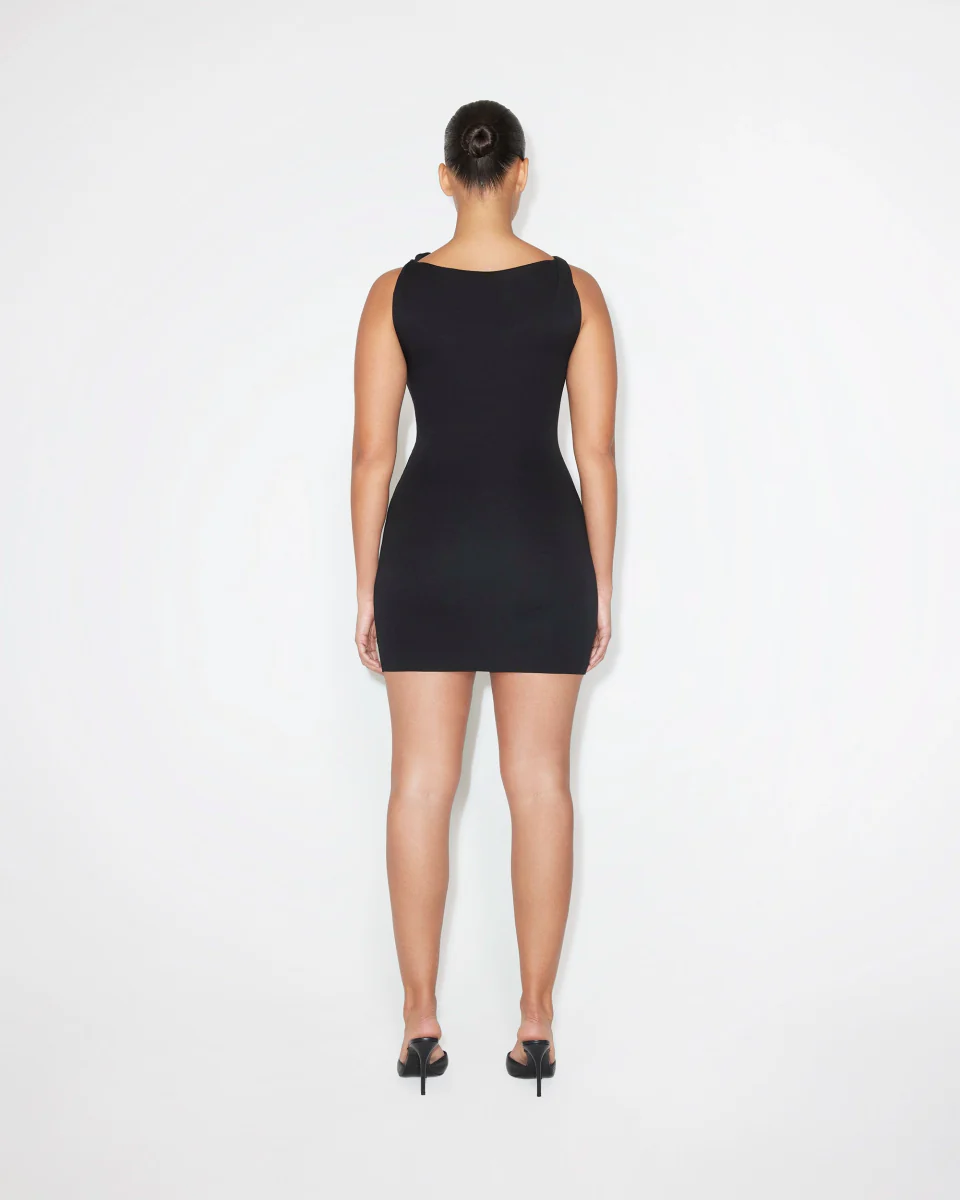 Sueded Stretch Knotted Mini Dress | Black - Image 6