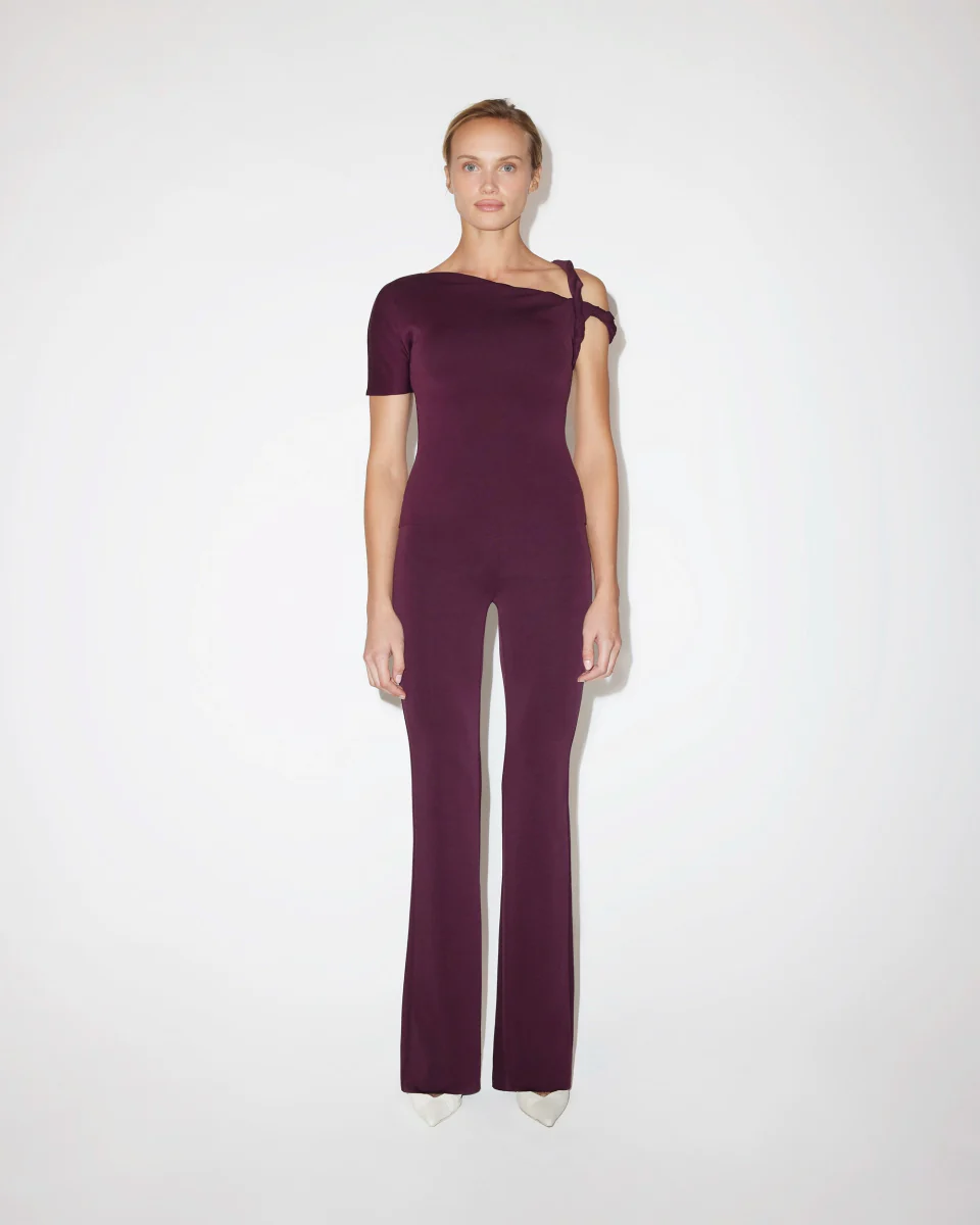 Sueded Stretch Low Rise Pant | Black Cherry - Image 8