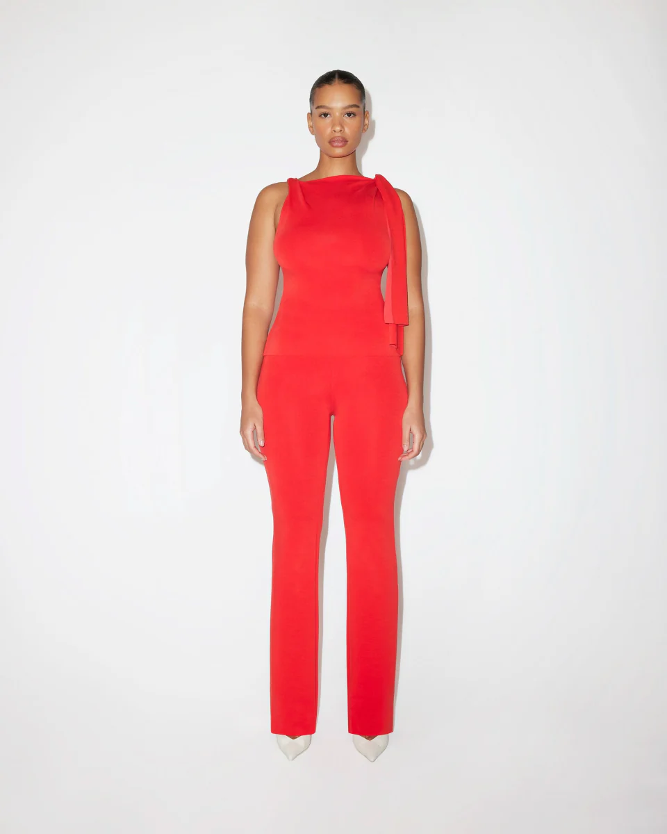 Sueded Stretch Low Rise Pant | Tomato - Image 4
