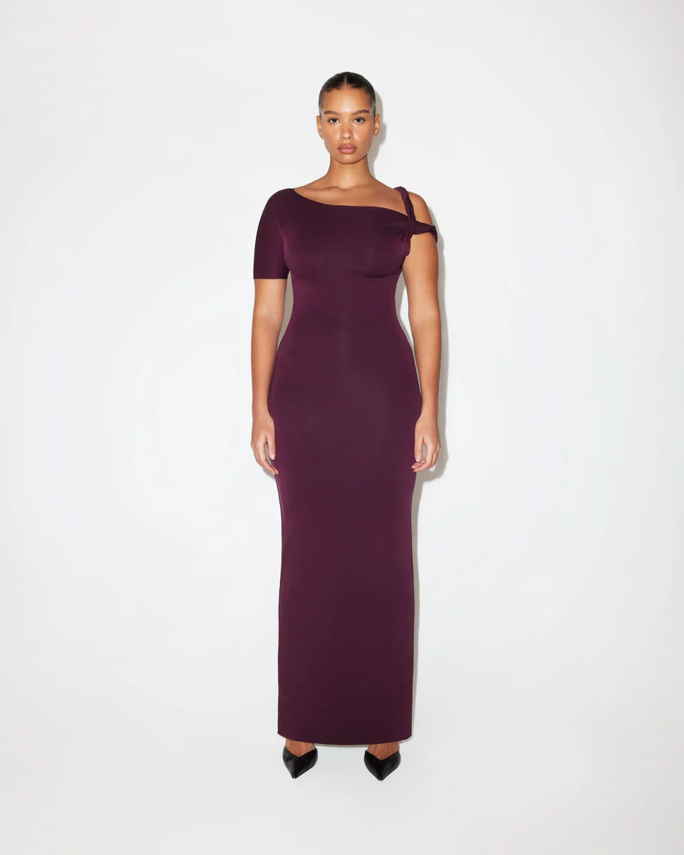 Sueded Stretch Twist Maxi Dress | Black Cherry - Image 3