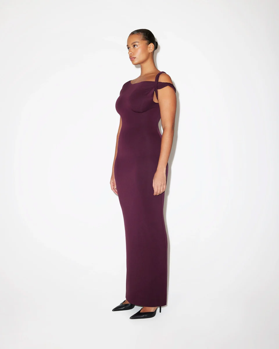 Sueded Stretch Twist Maxi Dress | Black Cherry - Image 4