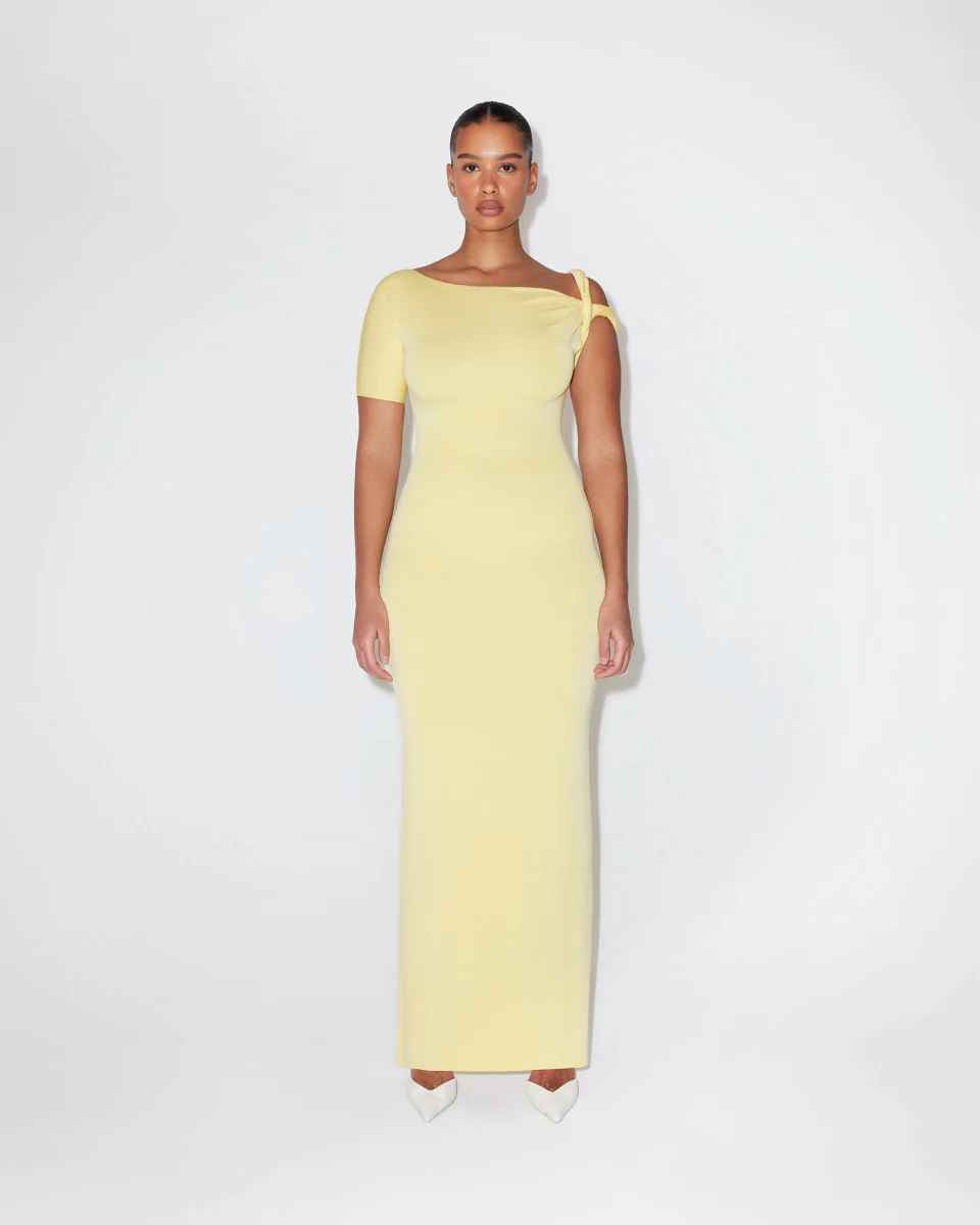 Sueded Stretch Twist Maxi Dress | Butter Yellow - Image 3
