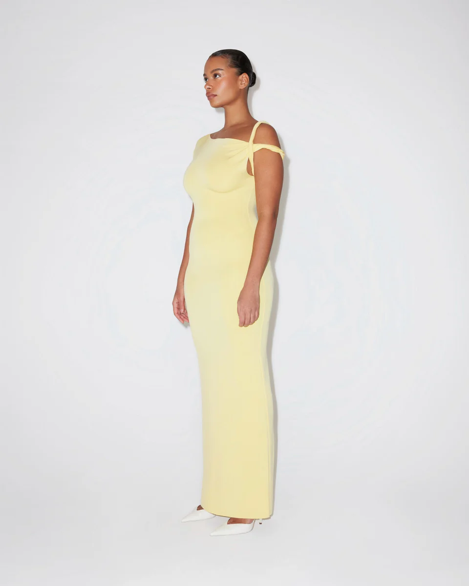 Sueded Stretch Twist Maxi Dress | Butter Yellow - Image 4