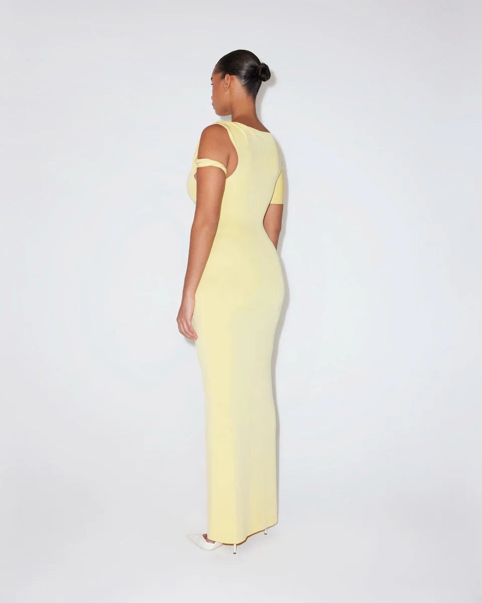 Sueded Stretch Twist Maxi Dress | Butter Yellow - Image 5