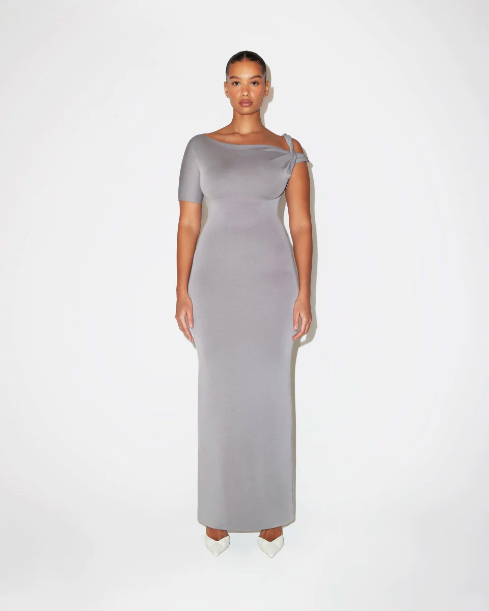 Sueded Stretch Twist Maxi Dress | Steel Grey - Image 3