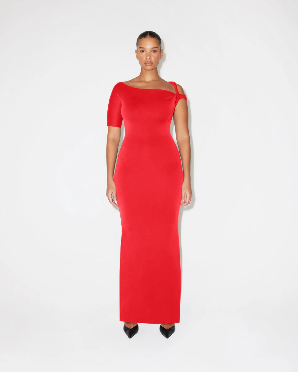 Sueded Stretch Twist Maxi Dress | Tomato - Image 3