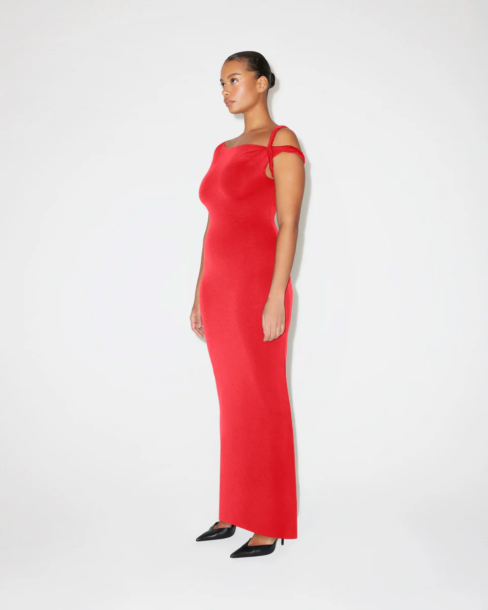 Sueded Stretch Twist Maxi Dress | Tomato - Image 4