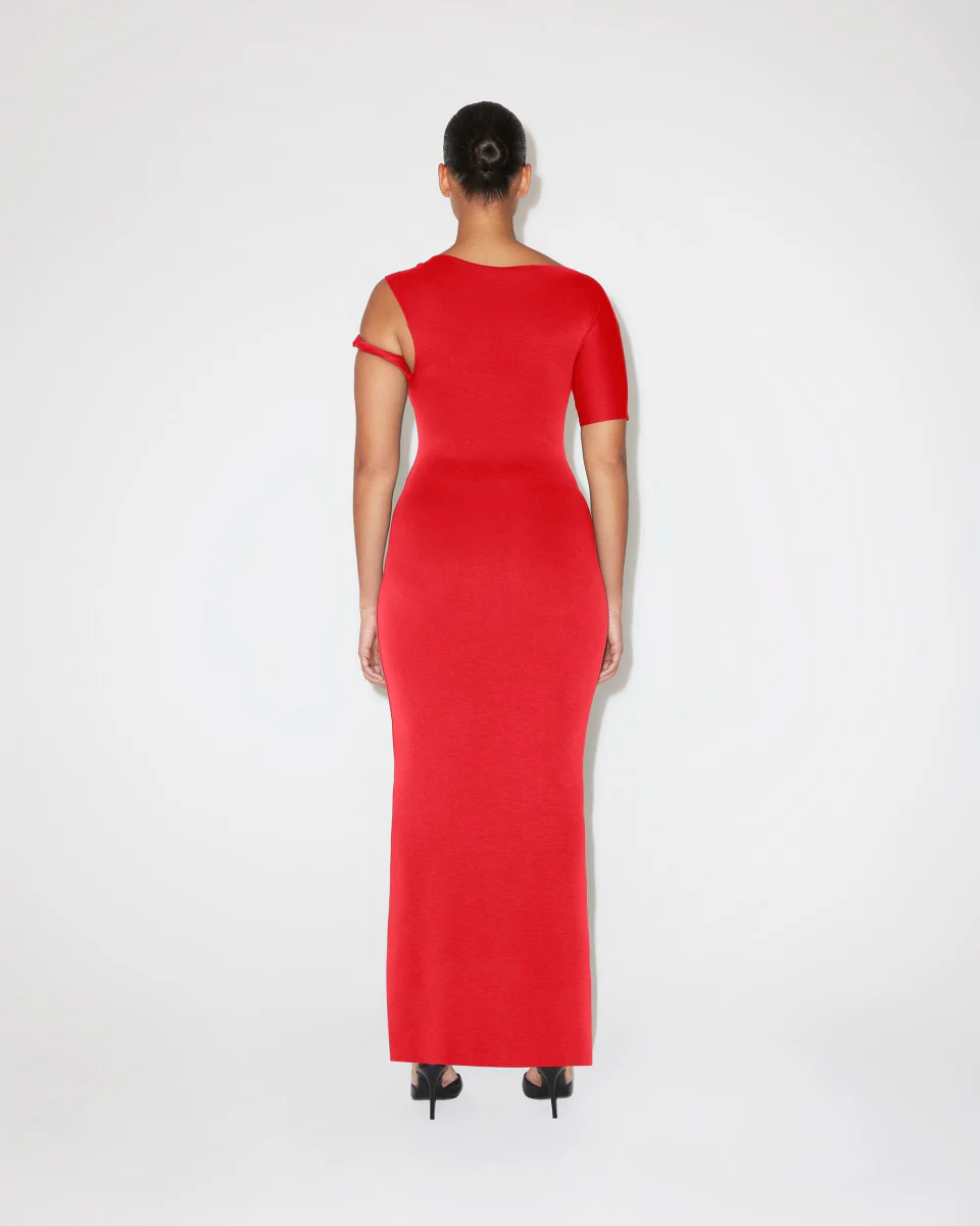 Sueded Stretch Twist Maxi Dress | Tomato - Image 6