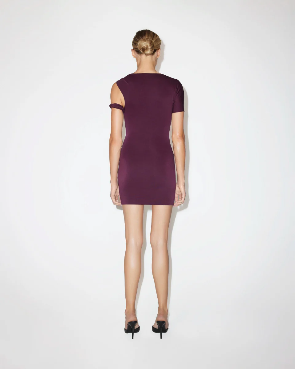 Sueded Stretch Twist Mini Dress | Black Cherry - Image 6