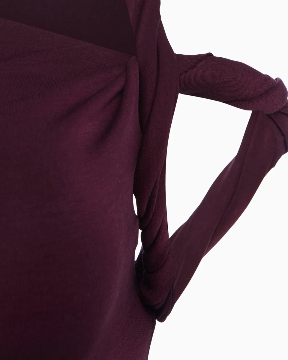 Sueded Stretch Twist Mini Dress | Black Cherry - Image 7