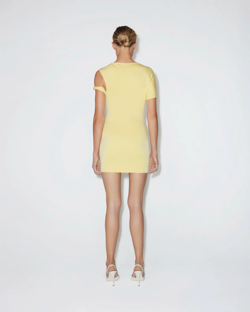 Sueded Stretch Twist Mini Dress | Butter Yellow - Image 6