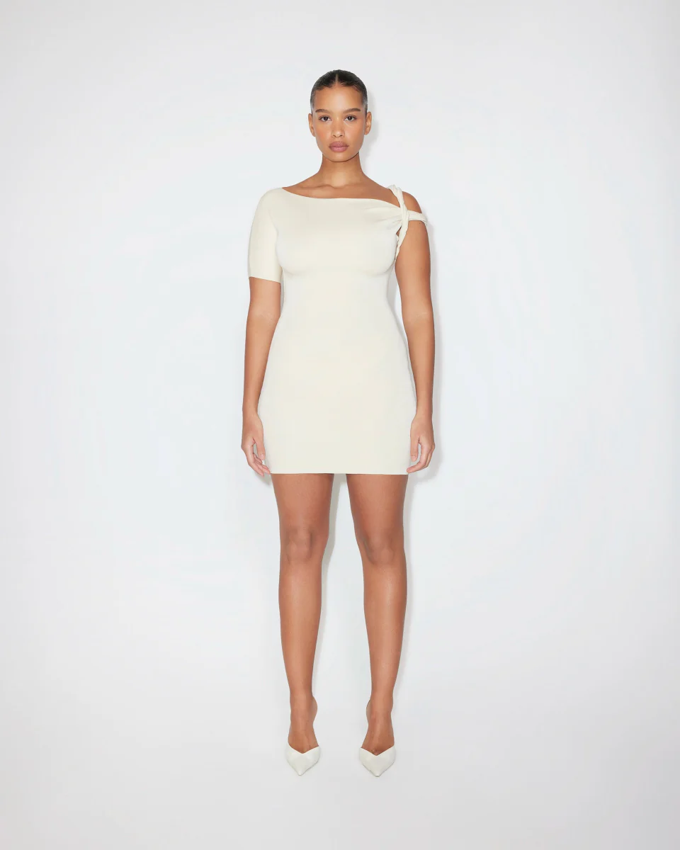 Sueded Stretch Twist Mini Dress | Stone - Image 3